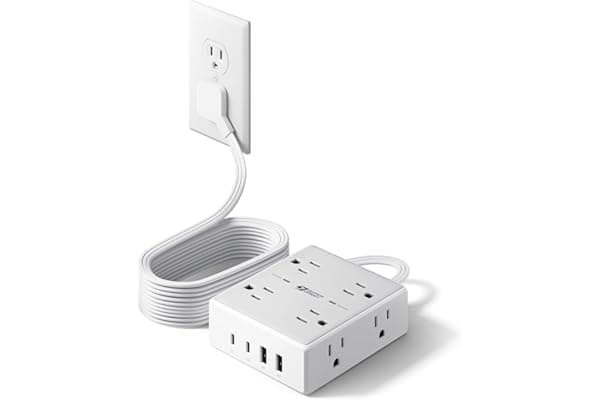 SUPERDANNY Extension Cord,Flat Plug Surge Protector Power Strip,10Ft | 8 AC & 4 USB Ports (2 USB C),Surge Protector with 1050J,Desk Charging Station for Home Office,College Dorm Room Essentials