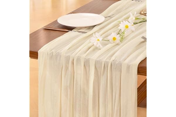 Socomi Beige Cheesecloth Table Runner Summer Boho Rustic Gauze 120 inch 10FT Cheese Cloth Sheer Runner for Wedding Party Baby Shower Birthday Home Decor Holiday Decorations