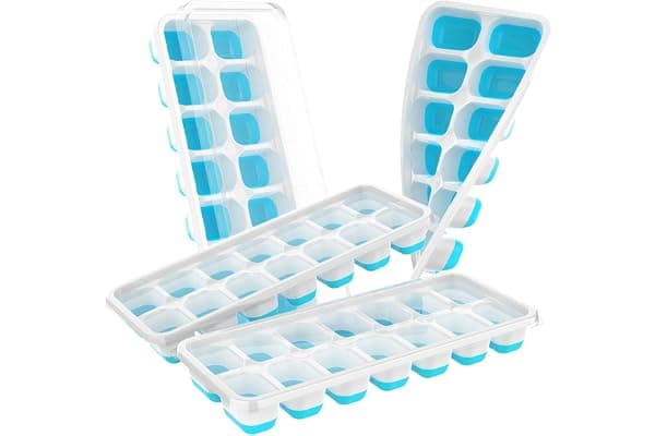 ChefAide Ice Cube Tray with Lid, 4 Packs 56 Cubes Durable Stackable Ice Cube Trays for Freezer with Removable Lids, Easy-Release Plastic & Silicone Ice Tray for Cocktail, Coffee