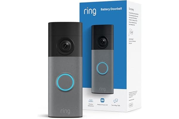 Ring Battery Doorbell 2K (newest model) Retinal 2K with wide-angle video, up to 6x Enhanced Zoom, Two-Way Talk, and Built-In Battery, Speckled Gray