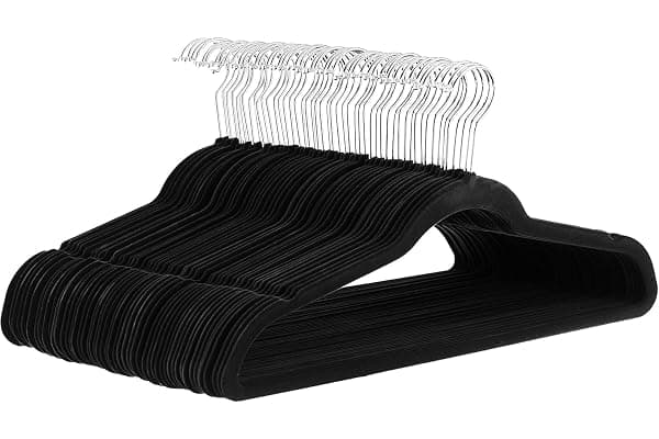 Amazon Deal Alert: Amazon Basics Slim Velvet Non-Slip Space Saving Suit Clothes Hangers for Closet Organization, Black/Silver, 30-Pack