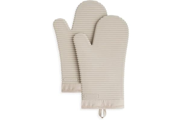 KITCHENAID Ribbed Soft Silicone Oven Mitt 2-Pack Set, 7.5"x13", Milkshake Tan