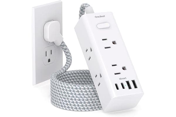 One Beat Surge Protector Power Strip, 5 Ft Flat Plug Extension Cord, 900J | 6 Outlets 4 USB Ports(2 USB C), Wall Mount Outlet Extender Small Power Strip for Travel Home Office College Dorm Room Station