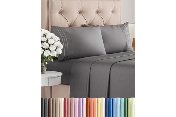 Queen Size 4 Piece Sheet Set - Breathable & Cooling Sheets - Dark Grey | Hotel Luxury Bed Sheets for Women & Men, Deep Pockets, Easy-Fit, Extra Soft and Wrinkle Free Sheets, Oeko-Tex Bed Sheet Set
