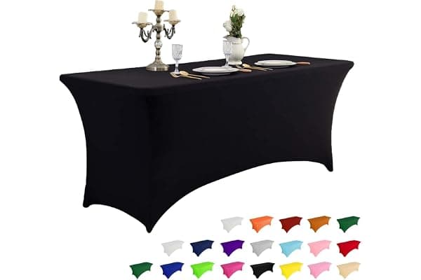 IVAPUPU 4FT Spring Table Cloth for Rectangular Fitted Events Stretch Black Table Covers Washable Cover Spandex Tablecloth Protector for Party, Wedding, Cocktail, Banquet, Festival