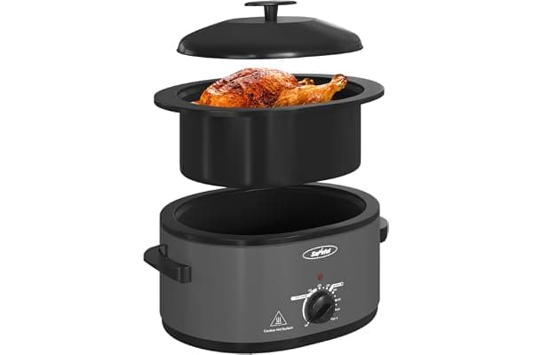 Sunvivi Roaster Oven with Self-Basting Lid, Electric 8-Quart Turkey Roaster Oven with Removable Pan and Rack, Stainless Steel, Grey