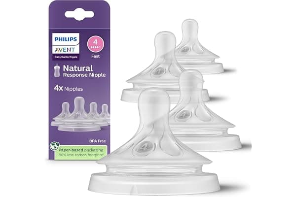 Amazon's Choice: Philips Avent Natural Response Nipples, Fast Flow, 4-Pack | Baby-Controlled Flow, No-Drip Design, Anti-Colic Valve, Wide Breast-Shaped Nipple, BPA-Free, 4-Pack, SCY964/44