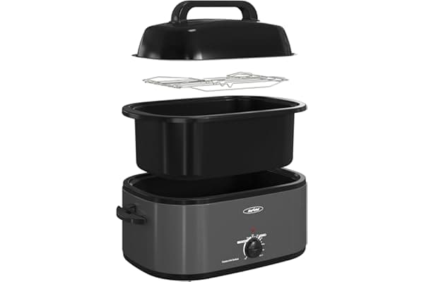 Sunvivi 28 Quart Electric Roaster Oven Turkey Roaster with Lid Electric Roasters with Removable Pan Large Roaster,Visible & Self-basting Lid, Fast Heating & Thaw/warming Setting,Grey