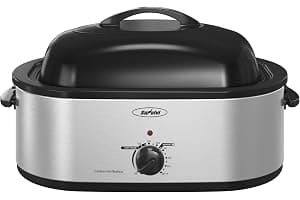 Sunvivi 24lb 20-Quart Roaster Oven, Electric Roaster Oven with Self-Basting Lid, Turkey Roaster with Unique Defrost/Warm Function, Large Roaster with Removable Pan & Rack, Stainless Steel, Silver