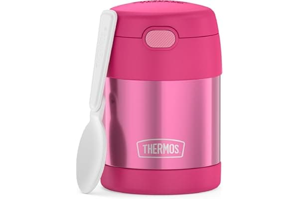 THERMOS FUNTAINER Kids Food Jar with Spoon, 10oz, Pink | Kid-Friendly Stainless Steel Insulated Food Container, Keeps Food Hot or Cold Longer for School & Play, BPA Free