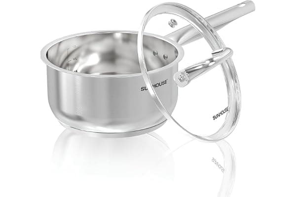 SUNHOUSE – 1.5 Quart Stainless Steel Sauce Pan with Lid - PFOA-FREE, Stainless Steel Sauce Pan, Induction base, Stay-Cool Handle, Compatible with All Cooktops Gas, Geramic, Electric etc.