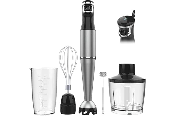 Turelar Immersion Blender Handheld Corded, 1100W 5 in 1 Hand Blender Set | Trigger Variable Speed, Emulsion Stick Mixer with Food Processor, Whisk, Frother, for Soup, Puree, Baby Food, Anti-scratch