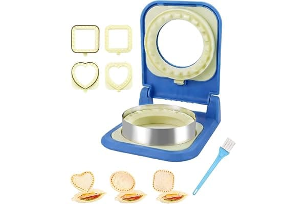 3-in-1 Uncrustable Sandwich Maker - Heart/Circle/Square Crustless Sandwich Cutter & Sealer for Kids' Lunch, Breakfast & Lunchboxes | BPA-Free Uncrustable Press,Easy Clean(3-Shape Blue)