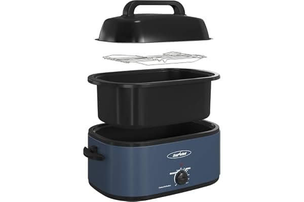 Sunvivi 28 Quart Electric Roaster Oven Turkey Roaster with Lid Electric Roasters with Removable Pan Large Roaster,Visible & Self-basting Lid, Fast Heating & Thaw/warming Setting,Dark Blue