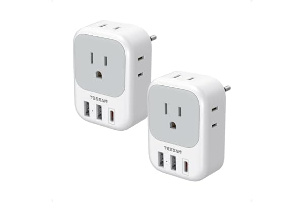 TESSAN 2 Pack European Travel Plug Adapter, Europe Power Converter | 4 Outlets 3 USB (1 USB C PD 20W), Type C International Plug, For Italy Spain France Portugal Iceland Germany