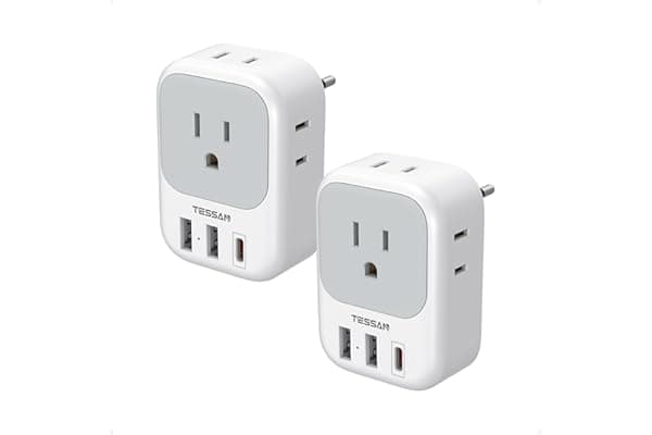 TESSAN European Travel Plug Adapter 2 Pack, Type C Plug | Not Voltage Converter, 4 Outlets 3 USB (1 USB C PD 20W), For Europe Italy Spain France Portugal Iceland Germany