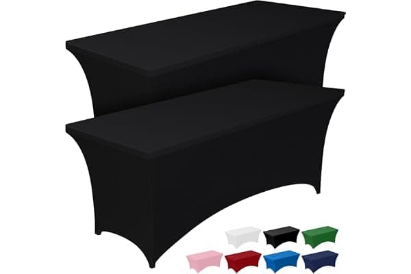 Pureegg Spandex Tablecloth 4ft - 2 Pack, Fitted and Tight Cloth for Rectangle Table, Wrinkle-Free and Stretch Table Cover for Party, Wedding, Banquet and Birthday, Black
