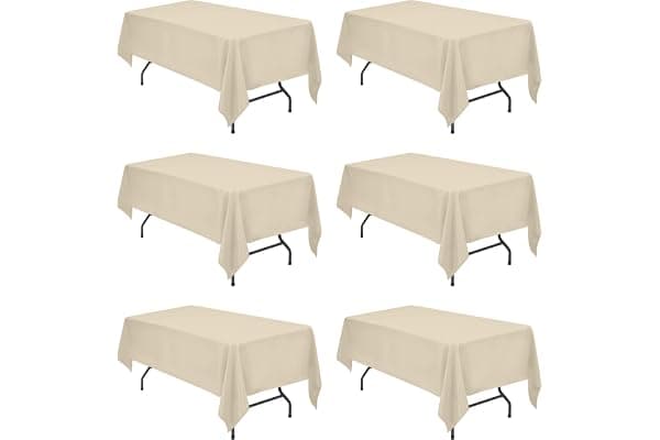 BRILLMAX 6 Pack Beige Tablecloths 60 x 102 Inch for 6ft Rectangle Tables - 150 GSM Polyester Fabric, 15" Standard Drop, Water, Stain & Wrinkle Resistant Cloth Cover for Wedding Banquet Dining Buffet