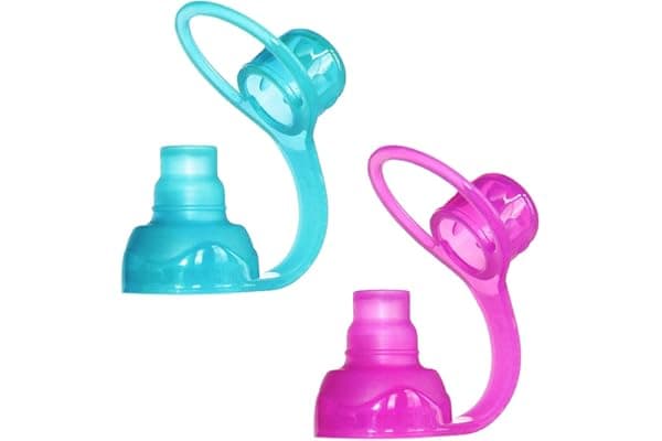 ChooMee SoftSip Food Pouch Top | Baby Led Weaning | No Spill Flow Control Valve, Protects Childs Mouth, 100% Silicone, BPA Free | 2CT Aqua Purple