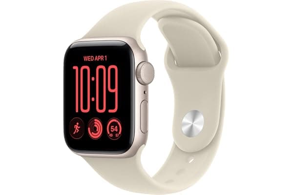 Apple Watch SE 3 GPS 40mm Smartwatch | Starlight Aluminum Case, Sand Sport Band - S/M. Fitness + Sleep + Cycle Tracking, Heart Rate, Vitals, Safety