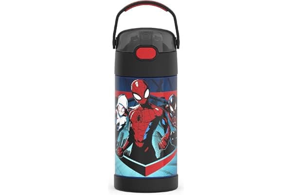 THERMOS FUNTAINER Water Bottle with Straw, 12oz, Spider-Man | Kids Stainless Steel Insulated Water Bottle, Keeps Drinks Cold Longer for School & Play, BPA-Free
