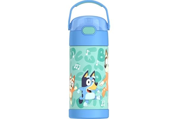THERMOS FUNTAINER Water Bottle with Straw, 12oz, Bluey | Kids Stainless Steel Insulated Water Bottle, Keeps Drinks Cold Longer for School & Play, BPA-Free