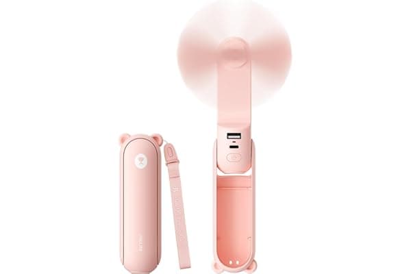 JISULIFE 3 IN 1 Handheld Mini Fan - Portable Fan & Power Bank & Flashlight, 19H Max Cooling, USB Rechargeable, Pocket-Sized for Travel, Cruise, Concerts, Makeup, 2026 Summer Gifts for Women(Pink)