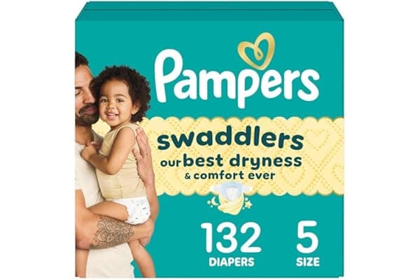 New Mom Must-Have: Pampers Swaddlers Diapers, Size 5 (20-37 lbs), 132 Count, Absorbent, Keeps Baby Dry and Comfortable, Skin Safe Disposable Baby Diaper (Packaging May Vary)