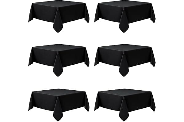 Dailyset 6-Pack Black Tablecloths for Square Tables, 54 x 54 Inches, Stain-Resistant Polyester Fabric for 2 Foot Tables - Washable Table Covers for Weddings, Banquets, Birthday Parties, Events