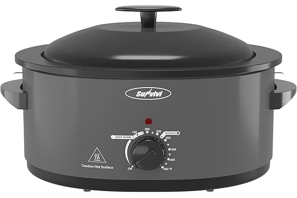 Sunvivi Electric Roaster Oven for Small Families, 8QT Portable Roaster with Self-Basting Lid Defrost & Keep Warm, Adjustable Temp 150°F-450°F for Baking, Slow Cooking, Buffet Serving & RV Camping