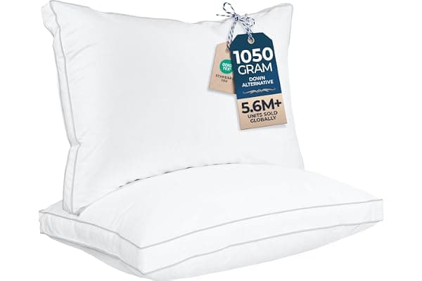 Utopia Bedding Gusset Bed Pillow, Hotel Pillows Queen Size Set of 2, White | Cotton Blended Down alternative pillows for sleeping, soft fluffy cooling comfort for Back, side & stomach sleepers, 2 pack