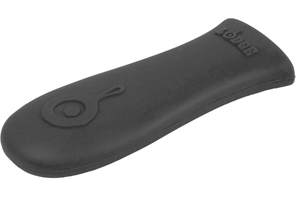 This Solves the Problem: Lodge Silicone Hot Handle Holder - Dishwasher Safe Hot Handle Holder Designed for Lodge Cast Iron Skillets 9 Inches+ w/Keyhole Handle - Reusable Heat Protection Up to 500° - Black
