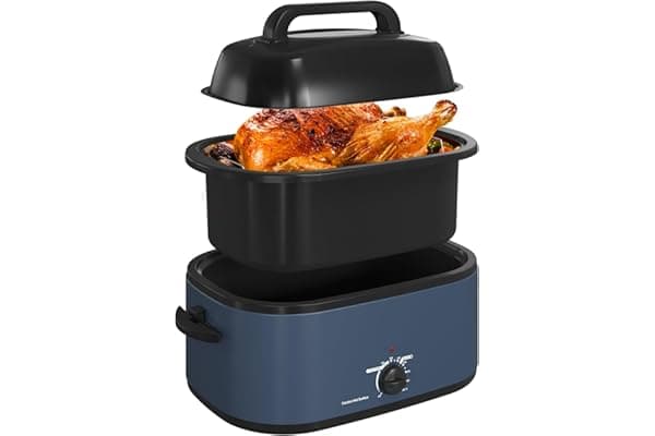 RoyalCraft 22-Quart Electric Roaster Oven with Visible Self-Basting Lid, Turkey Roaster Oven with Removable Pan and Rack, Perfect for Large Meals and Holiday Feasts, Blue