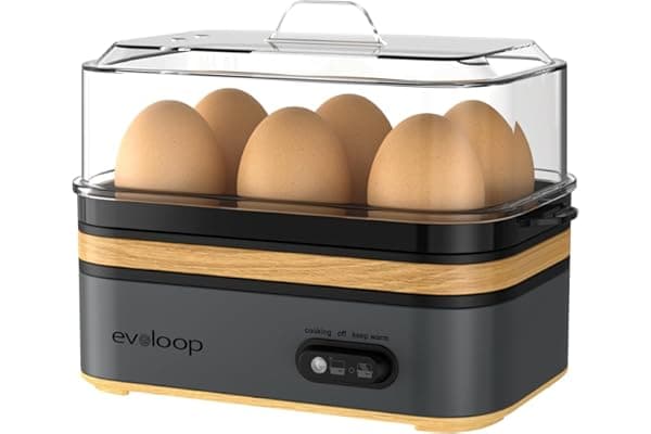 Evoloop Rapid Egg Cooker Electric 6 Eggs Capacity, Soft, Medium, Hard Boiled, Poacher, Omelet Maker Egg Poacher With Auto Shut-Off, BPA Free