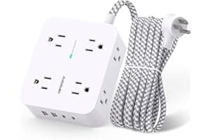 Surge Protector Power Strip - HANYCONY 8 Outlets 4 USB (2 USB C) Charging Ports, Multi Plug Outlet Extender, 5Ft Braided Extension Cord, Flat Plug Wall Mount Desk Charging Station for Home Office ETL