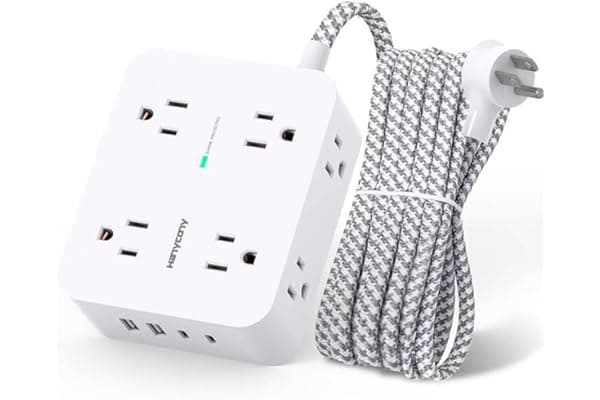 HANYCONY Surge Protector Power Strip, 1080J, 5 Ft Braided Extension Cord | 8 Outlets 4 USB Ports(2 USB C), Outlet Extender, Flat Plug, Wall Mount, Desk Charging Station, Home Office, Dorm Room ETL