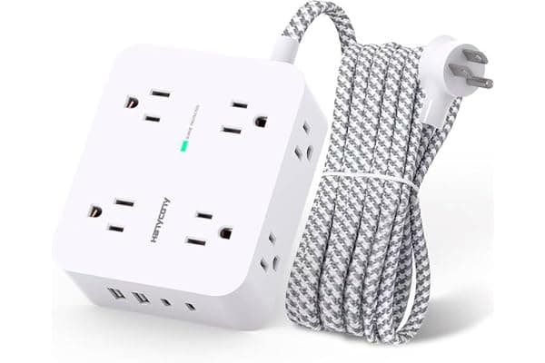 HANYCONY Surge Protector Power Strip, 1080J, 5 Ft Braided Extension Cord | 8 Outlets 4 USB Ports(2 USB C), Outlet Extender, Flat Plug, Wall Mount, Desk Charging Station, Home Office, Dorm Room ETL