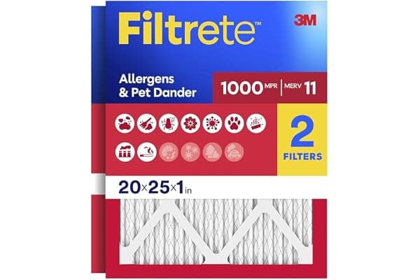 Filtrete 20x25x1 Air Filter, MERV 11, MPR 1000, Allergens & Pet Dander, 3-Month AC and Furnace Filters, Cleaner Air, Reliable Airflow, 2 HVAC Filters (Actual Size 19.68 x 24.68 x 0.81 in)