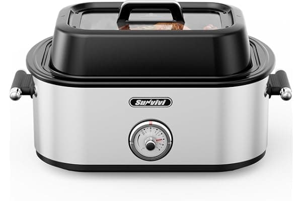 Sunvivi Electric Roaster Oven with Extra Large Visible Glass Lid, Upgraded 28QT Turkey Roaster with Self-Basting Lid, Defrost & Warm Function, Removable Pan & Rack, 150-450°F Adjustable Temp