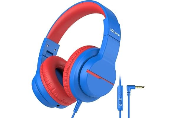 iClever HS19 Kids Headphones for School, Over-Ear for Toddler Boys Girls | SafeSound Tech, HD Mic Stereo Sound, Kids Headphones with Cord, FunShare Foldable 3.5mm Wired for iPad Computer Travel