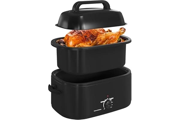 RoyalCraft 22-Quart Electric Roaster Oven with Visible Self-Basting Lid, Turkey Roaster Oven with Removable Pan and Rack, Perfect for Large Meals and Holiday Feasts, Black