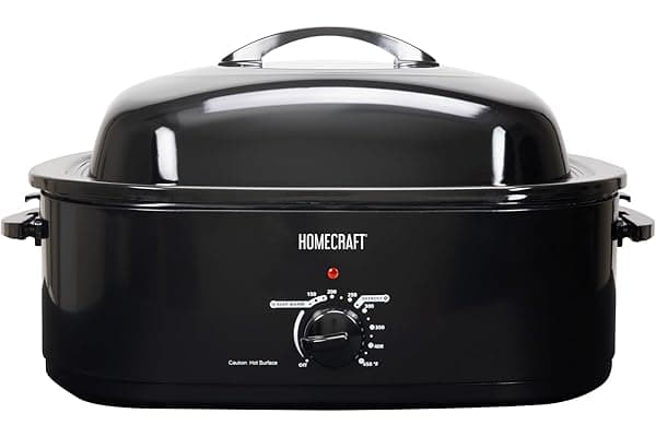 Perfect Gift Idea: HomeCraft Electric Roaster Oven, 18-Quart Capacity for Turkey, Chicken, Meat, Vegetables, Full-Range Temperature Control, Lift-Out Rack, and Removable Enamel Pot Included, Black