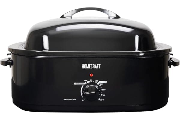 HomeCraft Electric Roaster Oven, 18-Quart Capacity for Turkey, Chicken, Meat, Vegetables, Full-Range Temperature Control, Lift-Out Rack, and Removable Enamel Pot Included, Black