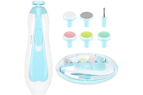 Electric Nail File Drill for Baby No Sharp Claws Hurt, 6 in 1 Safety Cutter Trimmer Clipper for Toes and Fingers (Blue)