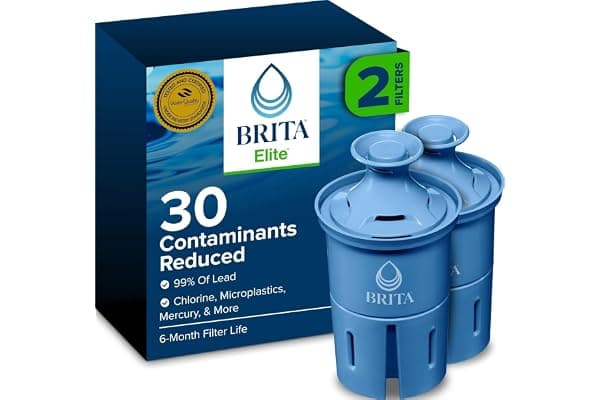 Brita Elite Water Filter Replacements for Pitchers and Dispensers, BPA-Free, Reduces 99% of Lead, Lasts Six Months or 120 Gallons, Includes 2 Pitcher Replacement Filters, Blue
