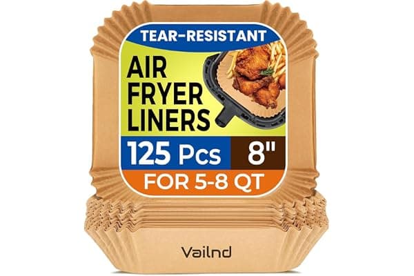 125Pcs 8 Inch Square Air Fryer Liners Disposable for 5-8QT, Parchment Paper | Non-Stick, Unbleached Food Grade, Waterproof Oilproof Baking Airfryer Sheets Papers for Oven, Microwave, Baking, Roasting