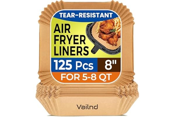 125Pcs 8 Inch Square Air Fryer Liners Disposable for 5-8QT, Parchment Paper | Non-Stick, Unbleached Food Grade, Waterproof Oilproof Baking Airfryer Sheets Papers for Oven, Microwave, Baking, Roasting