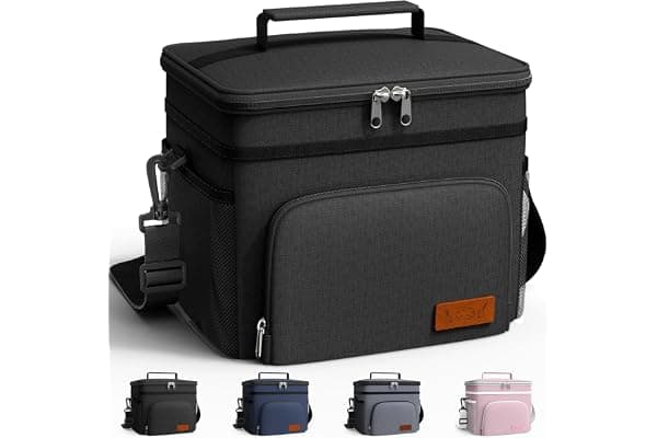 HOTOR Insulated Lunch Box Men Women Leak-Proof Cooler Lunch Bag 9L | 4 Pockets, Adjustable Strap, Ideal for Work, Picnic, Travel, Camping, Gift, Black