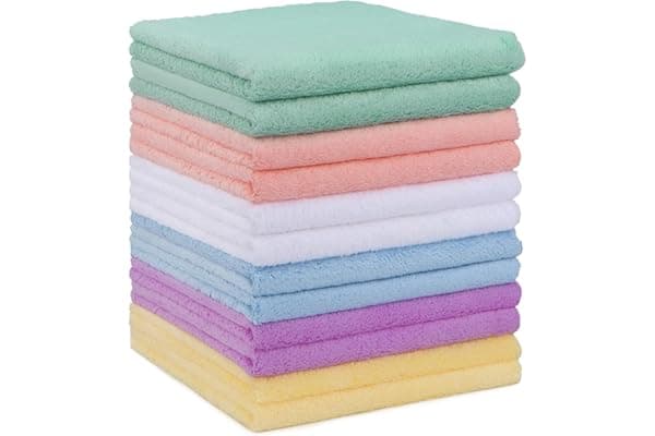 HOMEXCEL Baby Washcloths 12 Pack-Microfiber Baby Bath Face Towel 11.5 x 11.5 Inch Extra Absorbent and Soft Burp Cloth and Wash Cloths for Newborn-Infants and Toddlers-Gentle On Sensitive Skin
