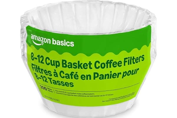 Amazon Basics Basket Coffee Filters for 8-12 Cup Coffee Makers, White, 200 Count, Packaging May Vary